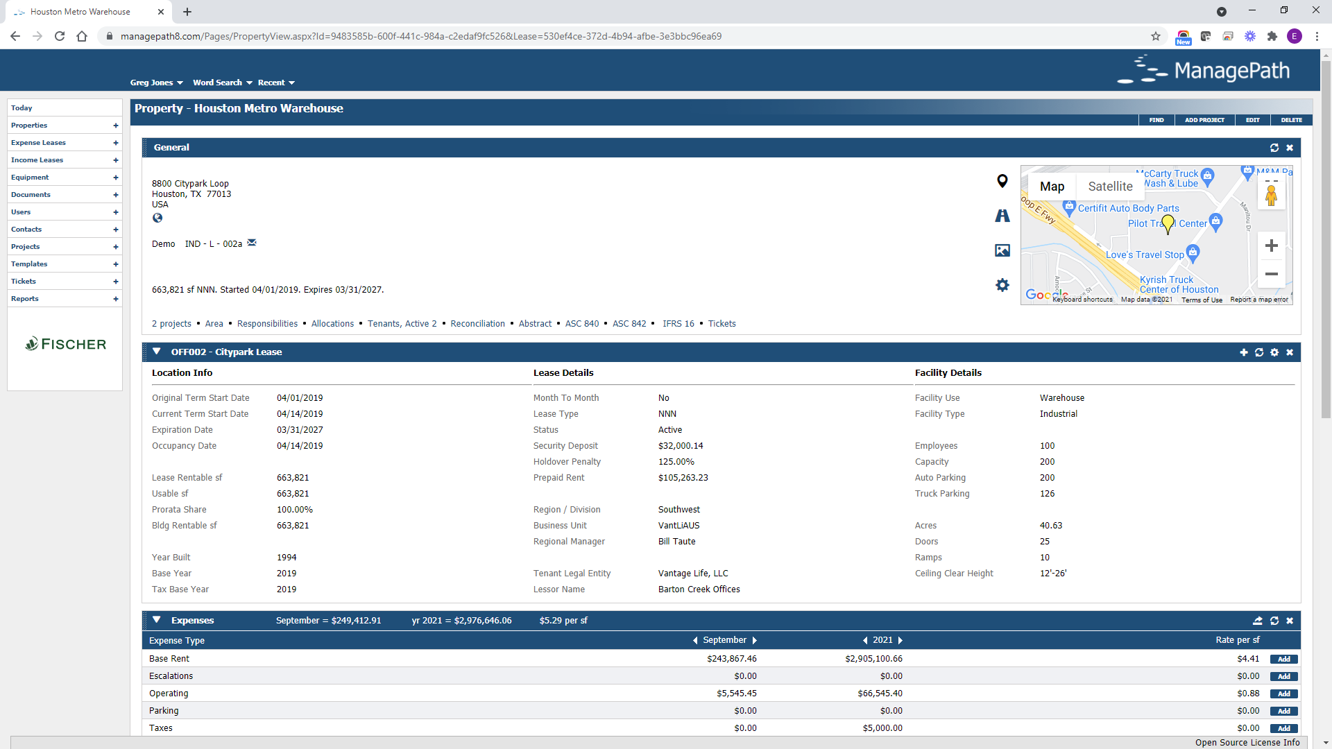 ManagePath Lease Administration's Lease View Screenshot Variation 2