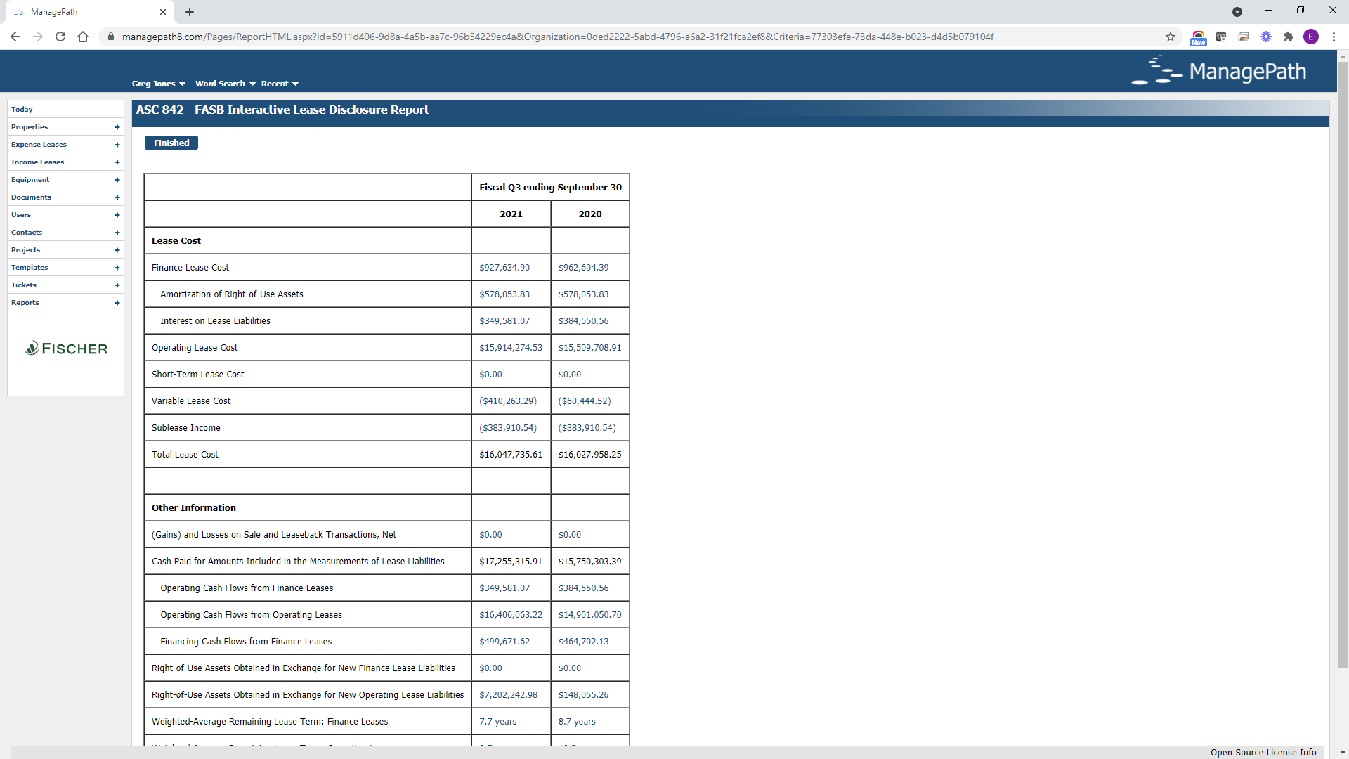 ManagePath Lease Accounting's Disclosures Screenshot
