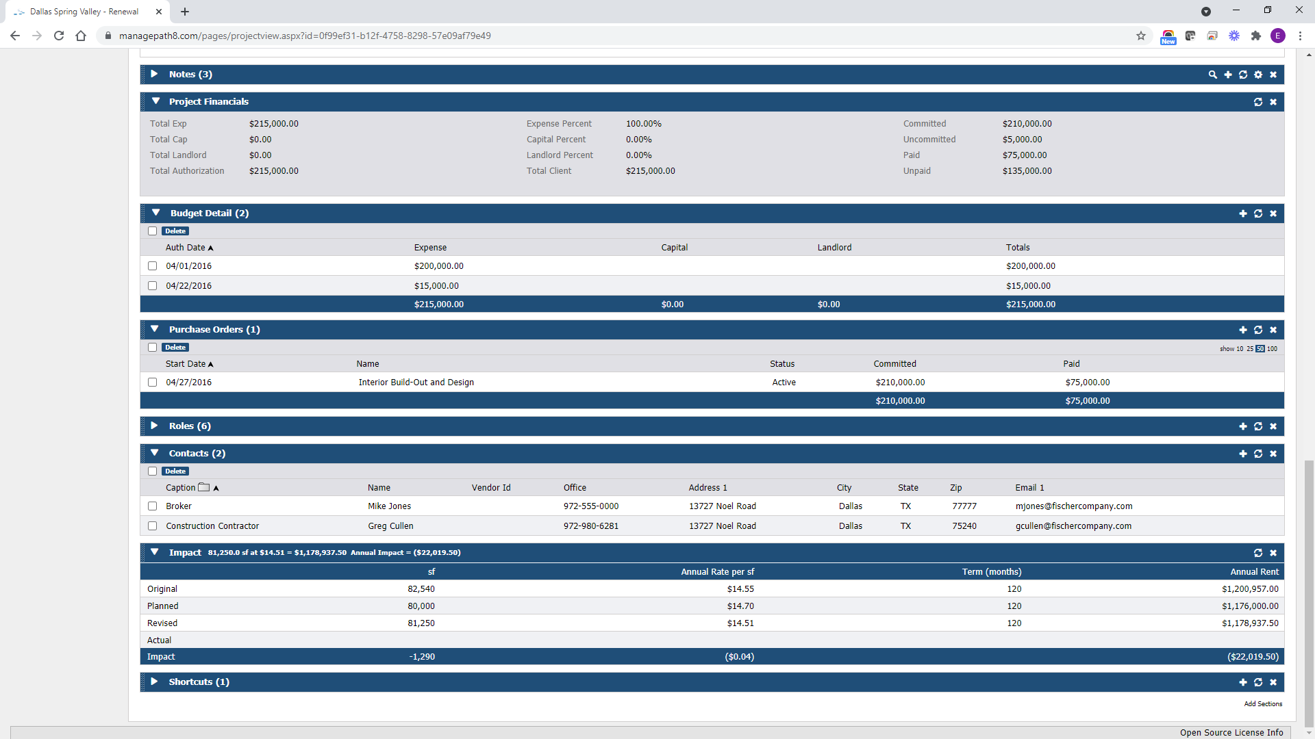 ManagePath Project Management's Financial Summary Screenshot
